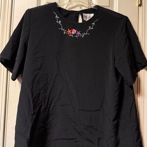Maggie Sweet ~ Women’s ~ Top ~ XL ~ Blouse ~ Vintage ~ Black ~ Short Sleeve